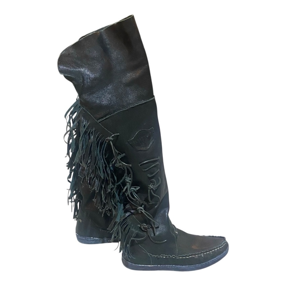 El Vaquero Drifter Over The Knee Boots Fringe Moccasin Boots Sz 37 Black Leather